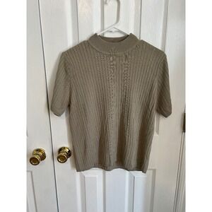 Laura Scott Womens Large Acrylic Light Green Short Sleeve Fitted Ribbed Shirt